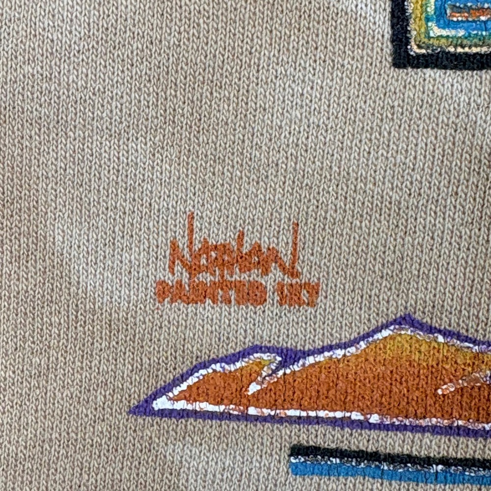 Vintage Nathan Richards Painted Sky Kokopelli Beige Tie Dye Sweatshirt Large 90s - Picture 4 of 11